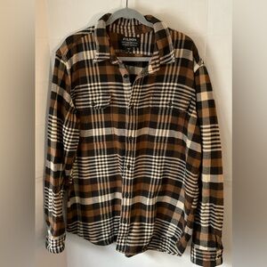 Filson Men's vintage Black, Brown, cream flannel shirt XL flap pockets